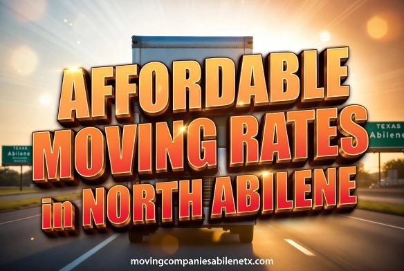 SEO Focused: Affordable moving rates in North Abilene TX service banner with a truck on the highway.