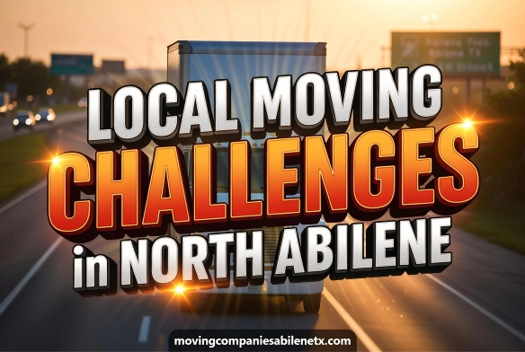 SEO Focused: Local moving challenges in North Abilene TX service graphic with a moving truck on a highway.