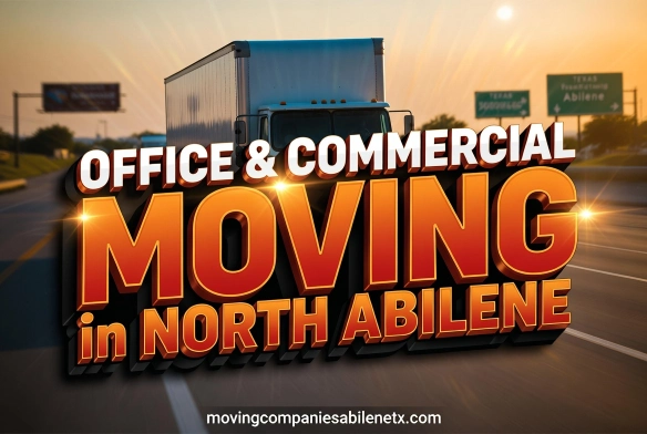 Office and commercial moving services in North Abilene TX with a large moving truck on the highway.