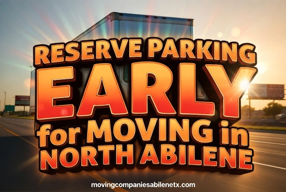 SEO Focused: Reserve parking early for moving in North Abilene TX tip with a moving truck on highway.