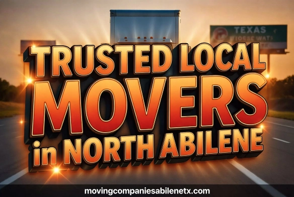 SEO Focused: Trusted local movers in North Abilene TX with moving truck on highway background.
