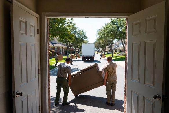 A professional moving truck being loaded for a fast, same-day residential relocation from South Abilene to Wylie.