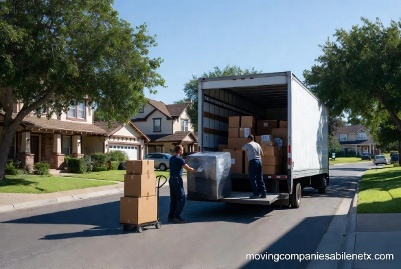 A professional mover using tools to carefully disassemble a large sofa frame so it can safely fit through a narrow front doorway.