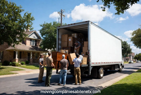Professional movers carefully organizing, packing, and wrapping heirloom items in an established South Abilene estate home.